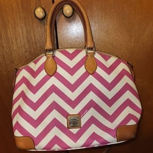 Dooney & Bourke Pink and White Chevron Tote Shoulder Bag